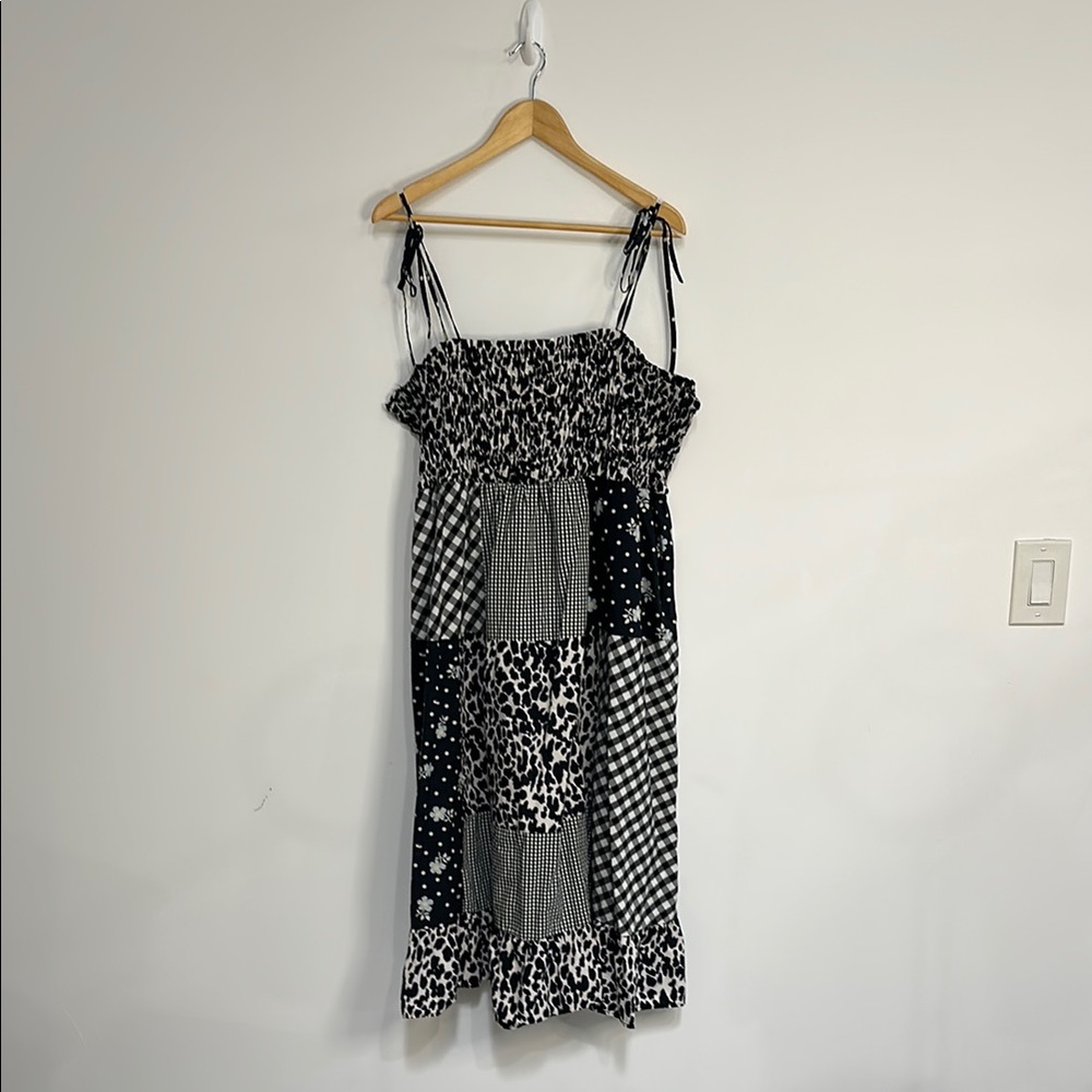 Sandy Liang Black and White Patchwork Midi Dress